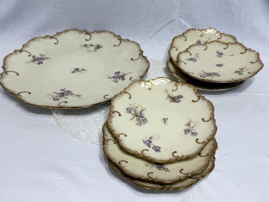 (6) LOMOGES HAND PAINTED A&K PLATE-FRANCE, WITH LAVENDAR & SAGE FLORAL DESIGN, 7"DIA. AND