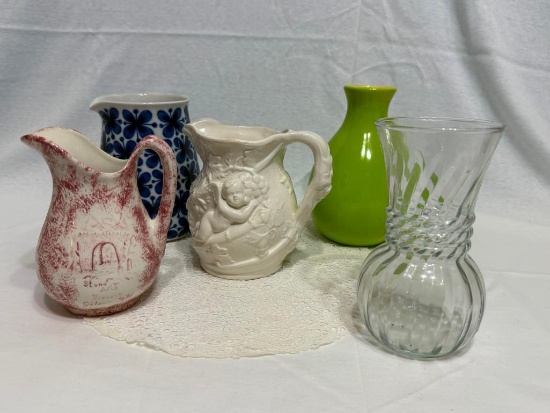ASSORTED VASES AND MON AMIE PITCHER, 6-1/8"H