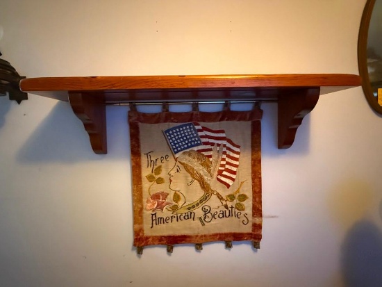 ANTIQUE THREE AMERICAN BEAUTIES TAPESTY LIKE, EMBROIDERY WITH VELVET EDGING, 21"W X 25"H INCLUDES
