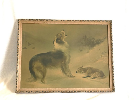 VINTAGE LASSIE AND THE LAMB PRINT, APPROX 13 1/8"H X 17 1/4"W