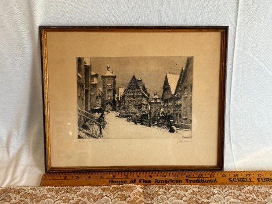 PAUL GLISSLER SIGNED 1920 ETCHING ARTWORK 12"T 15"W