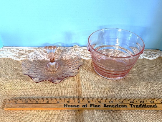VINTAGE PADEN CITY GLASS COMPANY ART DECO PINK PARTY LINE ICE TUB