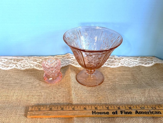 FEDERAL DEPRESSION GLASS PINK SHARON CANDY DISH, 5 7/8"D X 5 1/8"H AND