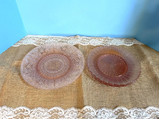 (3) JEANNETTE DEPRESSION GLASS PINK SIERRA PINWHEEL 8 7/8" DINNER PLATES AND