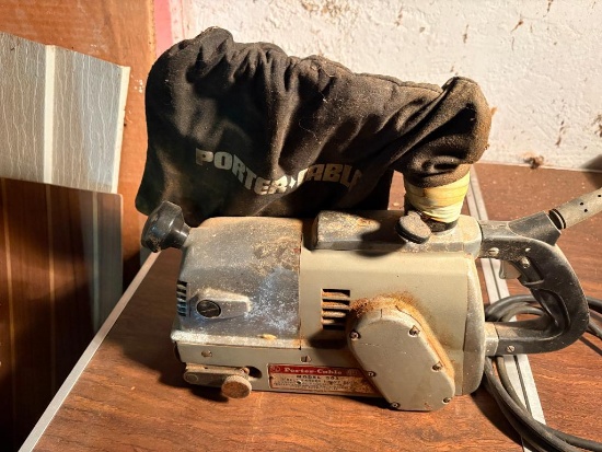 PORTER CABLE ELECTRIC 3" BELT SANDER, MODEL 503, HEAVY DUTY, WITH BELT ABRASIVES