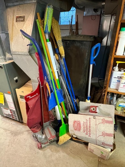 KIRBY VACUUM, BROOMS, STEAMER, ALL ONE LOT