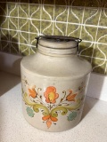 VINTAGE RED WING STONEWARE CROCK WITH COVER AND FLORAL DESIGN