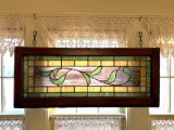 STAINED GLASS TRANSOM WINDOW ART, ANTIQUE, APPROX 17