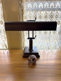 VINTAGE HEAVY DESK LAMP WITH VINTAGE GLASS PAPERWEIGHT