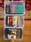 LOT OF DVDS, 3 CONTAINERS FULL, 20 PLUS DVDS, WAR RELATED, HITLER, MISC AND MISC VHS TAPES