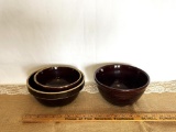 LOT OF (3) ANTIQUE BOWLS, MARCREST STONEWARE GINGERBREAD BOWL, (2) OVENWARE BROWN BOWLS,
