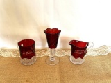 SET OF (3) RUBY FLASH VASE, 