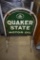 Scarce Quaker State Tombstone Oil Sign Auto Automotive with Curb Stand, 29 x 27 inches, double si...