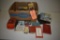 BOX WITH MISC ITEMS; OLD PICTURES, CAR, ASHTRAYS ETC.