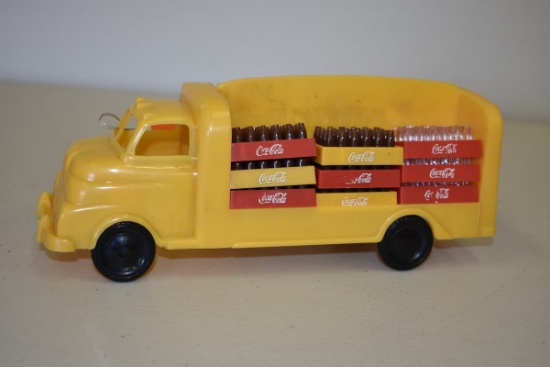 YELLOW PLASTIC DELIVERY TOY TRUCK WITH