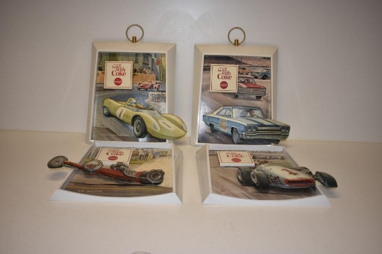 SET 4 VINTAGE COCA-COLA RACING PLASTIC COKE 3D RACE CARS
