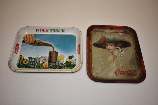 (2) VINTAGE METAL COCA-COLA TRAYS