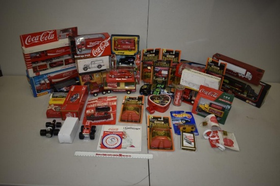BOX WITH ASSORTED COCA-COLA TOY CARS, TRUCKS ETC.