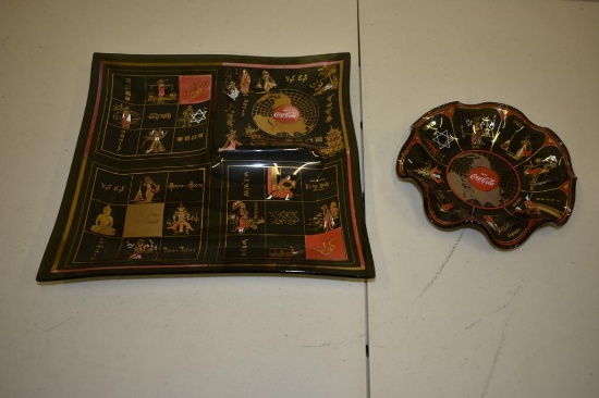 (2) ORIENTAL MATCHING COCA-COLA SERVING TRAY & DISH