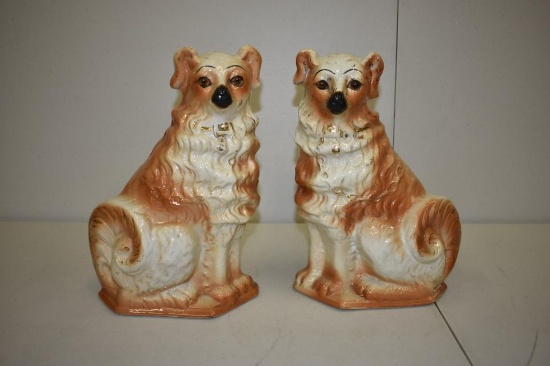 (2) GLASS DOG STATUES