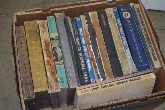 BOX WITH MISC CAR MANUALS & BOOKS