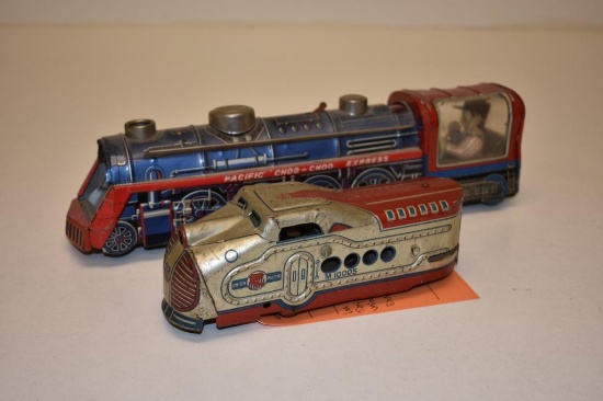 Lot of 2 Tin Litho Toy Trains, Marx Union Pacific & Choo-Choo Express Kanto Japan