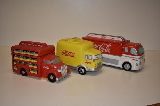 (3) COCA COLA BRNAD DELIVERY TRUCK COOKIE JARS