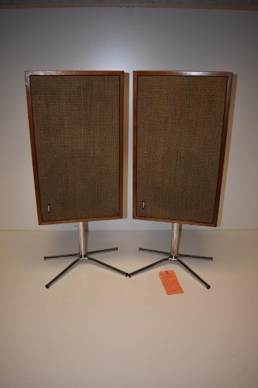 Vintage Olson HF-216 MCM Mid Century Modern Floor speakers w/ Chrome Stands 3' Tall