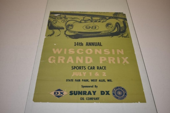 Rare Vintage 14th Annual Wisconsin Grad Prix Sports Car Race, State Fair Park 60s 19"x24" Damage