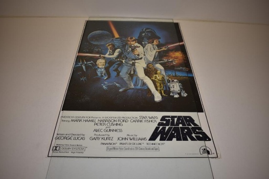 Vintage 1977 Star Wars Movie Poster, USA Printed Litho, Lucasfilm LTD 24"x36"