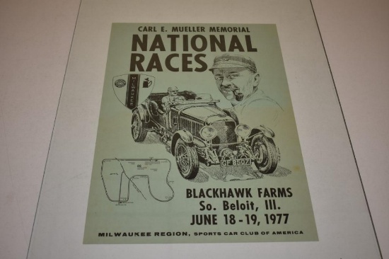 Vintage Blackhawk Farms National Races 1977 Racing Poster 15"x20"