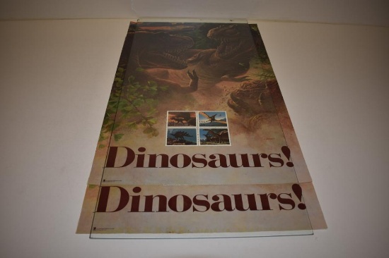Lot of 2 Vintage 1989 Dinosaur USPS Stamps Promotional Posters 24"x36"