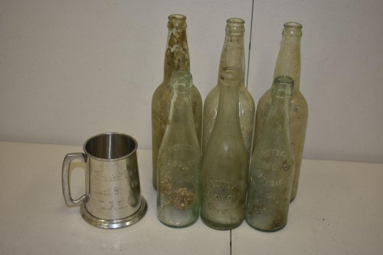 Lot of 6 antique Embossed Beer Bottles, Reisch, Gutsch, Centlivre