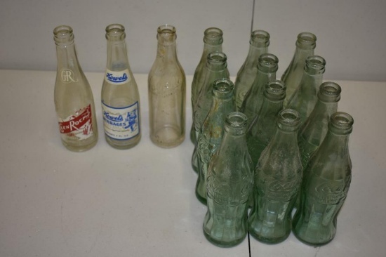 Large Lot of 15 Soda Bottles, Vintage Coke, Howells, Glen Rock + More