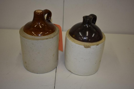 Lot of 2 Antique Stoneware Crocks Jugs No Cracks, 1 Gallon