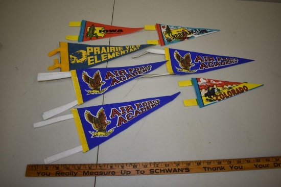 Vintage Lot of 7 Small Travel Pennants, Nebraska, Air Force, Iowa, ETC