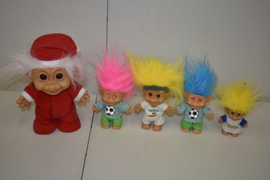 Lot of 5 Vintage Russ Troll Dolls Brewers, Packers + More