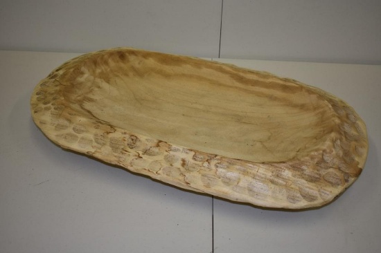 Large Wooden Hand carved Bread Dough Bowl 30in Long Serving Tray