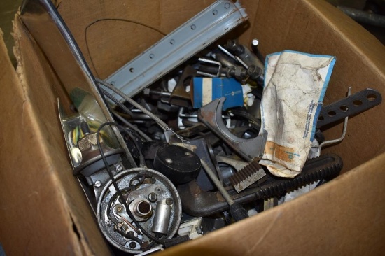 BOX OF MISC OLD CAR PARTS