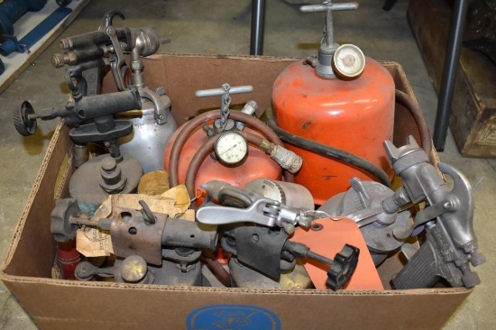 BOX OF MISC. TORCHES, SPRAY GUNS, ETC.