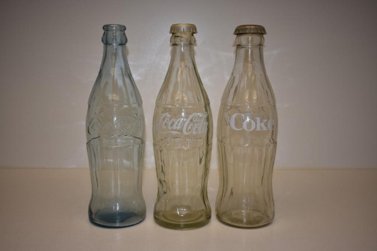 (3) OVERSIZED GLASS COCA-COLA BOTTLES