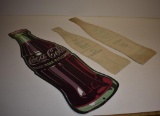 LARGE 1995 TIN REPRODUCTION COCA-COLA BOTTLE & 1963 PRESTO U COKE DECALS