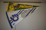 Vintage Green Bay Packers and Milwaukee Brewers Pennants