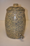 Vintage Spongeware Water Cooler Stoneware Crock w/ Spigot