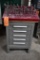 KENNEDY 5 DRAWER CABINET WITH DRILL BITS IN ORGANIZER ON TOP AND TAPS, DIE & MISC TOOLING IN DRAW...