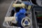 PLASTIC BIN WITH ASSORTED TAPE AND TAPE GUNS