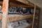 ASSORTED FIXTURE PLATES, CLAMP DOWNS ON WOODEN SHELVES WITH SHELVES IF WANTED, UPSTAIRS WEST