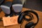 SET OF SPEAKERS, BLACK, AND USB HEADSET