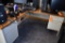 2 PIECE DESK, 5 DRAWERS, METAL BASE, BROWN LAMINATE TOP; 24
