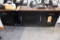 BLACK METAL BASE CREDENZA, 4 DRAWERS, 2 DOORS/SHELVES, BROWN LAMINATE TOP 18